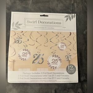 25th Anniversary Decorations White Silver Hanging Swirl Classic Foil Craft Paper